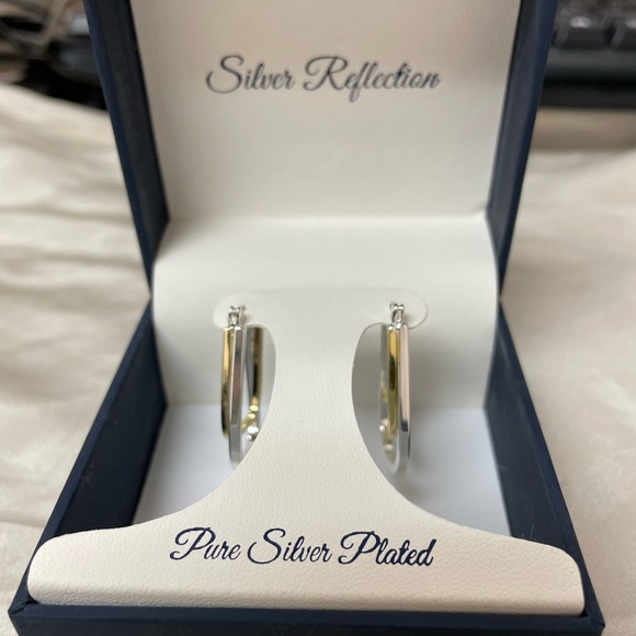 Silver Reflection Pure Silver Plated Hoop Earrings in Gold and Silver - Picture 7 of 8